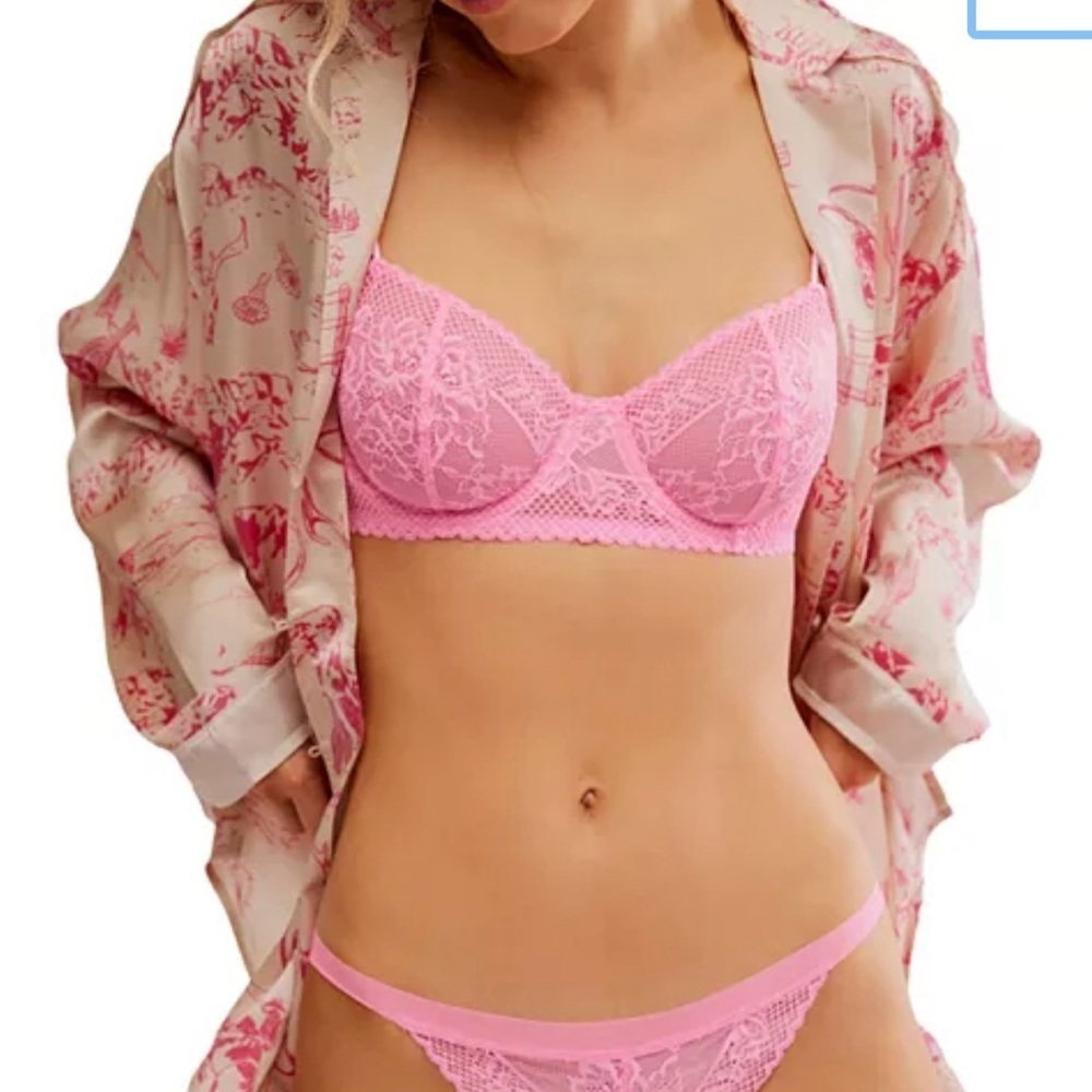 NWOT Free People Intimately Lace Underwire Bra Pink Size 32C - Picture 2 of 10